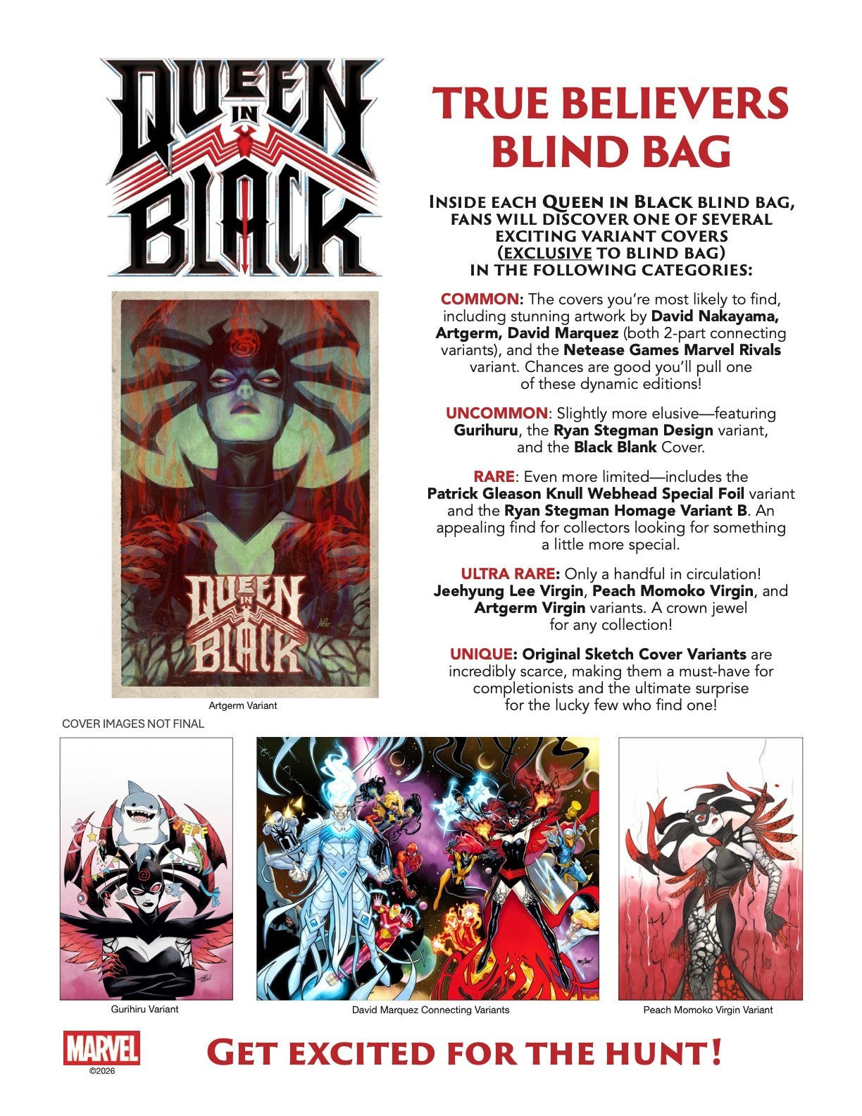 Queen in Black #1 True Believers 20-Bag Display Box SHIPS 7/1/26