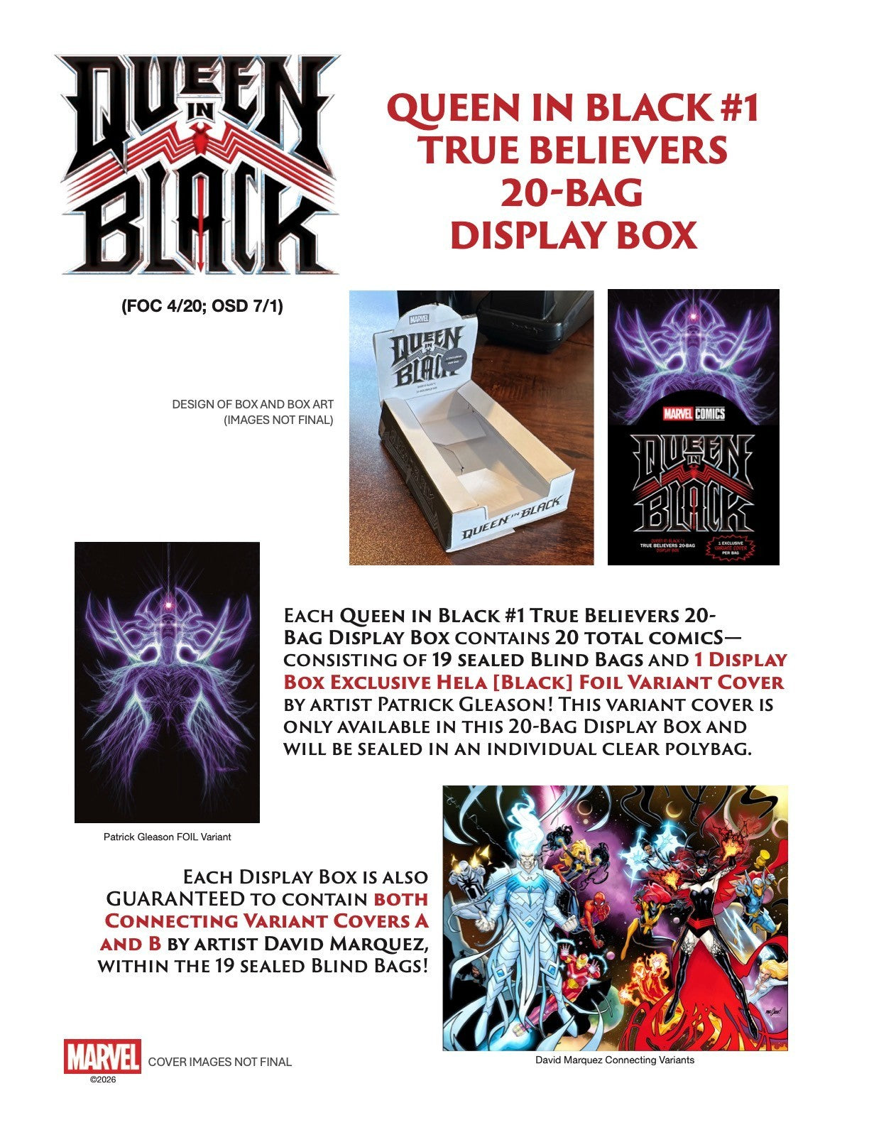 Queen in Black #1 True Believers 20-Bag Display Box SHIPS 7/1/26